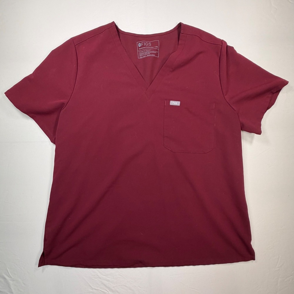 FIGS Casma‎ Scrub Top Womens XXL Burgundy Maroon V-Neck Chest Pocket FW1000 0346